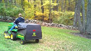 John Deere X324 4ws With Mc519 Cart Mowing Leaves Driven By Resident Mowing Pro Youtube