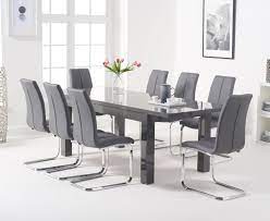 Reims 150cm grey high gloss marble dining table and hampstead chairs with a grey carrera marble table top, unique cross base and faux leather crisp, clean and sleek, the olivia extending white high gloss dining table with celine chairs is sure to make an outstanding addition to your. Extendable Dark Grey Gloss Dining Table 8 Chairs Homegenies