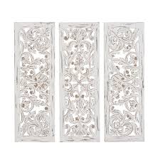 3 Piece Rustic Carved Ornate Wood Wall Decor Set Flower Wall Decor Wood Panel Walls Wood Wall Decor