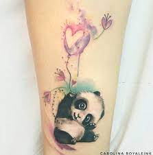 Panda Bear Tattoo Love Balloon Watercolors Carolina In 2021 Panda Tattoo Panda Bear Tattoos Bear Tattoos