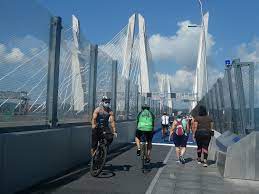 It should alleviate the extreme backups of times past, if not eliminating them. Going Places New Biking Walking Path Opens On Mario Cuomo Bridge Over Hudson Blog The Island Now