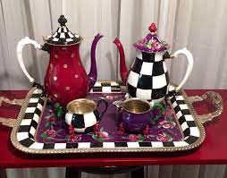 Custom Painted Silver Tea Sets Your 3 Pieces Whimsical Tea Pot Silver Tea Set Tea Set Silver Tea
