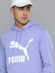 Puma Men Lavender & White Brand Logo Printed Hooded Sweatshirt