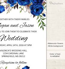 Blue Wedding Invitation Template Royal Blue Wedding Etsy Blue Wedding Invitations Wedding Invitation Templates Boho Chic Wedding Invitations