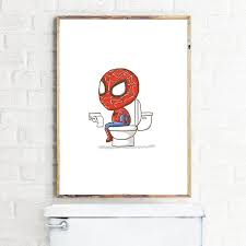 Spiderman Superhero Pooping Toilet Boys Bathroom Print Wall Art Picture Decor Funny Poster Art Canvas Painting Decorations Spiderman Wall Art Superhero Wall Art Funny Bathroom Art