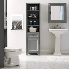 The delaney linen tower storage cabinet in a white finish from elegant home fashions features an elegant crown molded top combines a traditional style and storage for any bathroom. Buy Crosley Furniture Tara Bathroom Linen Cabinet Vintage Gray Online In Vietnam B086mhsjzg