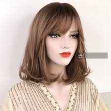 Dark Brown Wig With Bangs Pastel Pink Ombre Straight Wavy Long Bob Wig With  Bangs 14" Her Wig Closet Ava