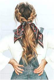 21 Pretty Ways To Wear A Scarf In Your Hair Easy Hairstyle With Scarf Hairsty Einfachefrisuren Easyhairstyl Hair Styles Scarf Hairstyles Long Hair Styles