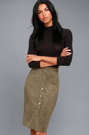 Rigby Olive Green Suede Button Up Pencil Skirt Mod And Retro Clothing Pencil Skirt Pencil Skirt Work Green Suede
