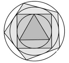What is the maximum possible number of points of intersection created by the three overlapping figures? A Geometric Assembly Triangle Circle Square Pentagon Mathematics Stack Exchange
