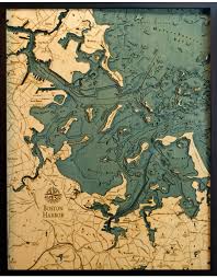 Woodcharts Boston Harbor Bathymetric 3 D Wood Carved Nautical Chart