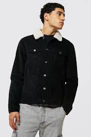 Men S Regular Fit Borg Collar Cord Jacket Boohoo Uk