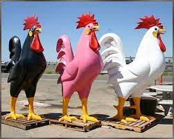Our fiberglass statues are unique that each individual one is handmade and painted. Fiberglass Chicken And Rooster Statues Main Street Collectors Rooster Statue Metal Chicken Chickens And Roosters