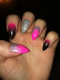 Use pink and black to fill the in this nail design, wear a simple hot pink manicure and design it with black and silver chevrons on the thumb and ring finger. Cute Acrylic Nails Pink And Black Nail And Manicure Trends