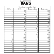 Size Chart Sepatu Vans 2019