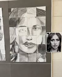 Students in Art Foundations, instructed by Fine Arts Faculty Tricia Ognar,  worked together to create a celebrity portrait. Ognar took several photos  of celebrities, cut them into squares, and had each of