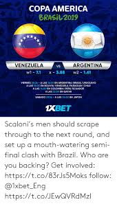 E, neste domingo (13), o brasil abre o torneio diante da venezuela, às 18h (horário de brasília), no estádio mané garricha, em jogo válido pela 1ª rodada da fase de grupos da competição. 25 Best Memes About Argentina Venezuela Argentina Venezuela Memes