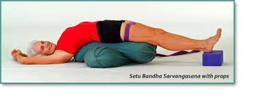 Neck injury must avoid this asana, or do it with doctor's permission. Setu Bandha Sarvangasana With Props Restorative Yoga Poses Yoga Therapy Iyengar Yoga