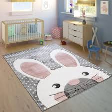 Kinderteppich Kinderzimmer Konturenschnitt Niedlicher Hase Grau Creme Rosa Bild 1 Teppich Kinderzimmer Babyzimmer Farben Babyzimmer Teppich