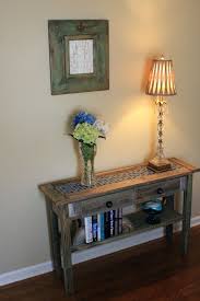 Blue Tile Sofa Table Gray Wood Sofa Table Reclaimed Wood Etsy In 2020 Reclaimed Wood Console Table Wood Sofa Table Entry Table