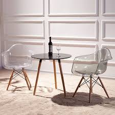 Set Of 2 Modern Transparent Chair Armchair Natural Wood Legs Eiffel Dining Room Chair Wooden Arm Chair Clear Plasti Plastic Dining Chairs Wooden Armchair Chair