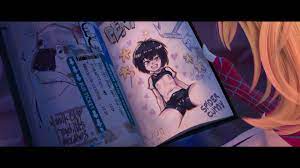 jcm2, peni parker, spider-gwen, marvel, spider-man: across the  spider-verse, spider-man: into the spider-verse, spider-man (series),  spider-verse, highres, 2girls, black hair, black sweater vest, blonde hair,  bodysuit, cameltoe, clothes lift, english ...