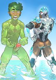 BeastBoy and Cyborg at Nude Beach by TheHormone 