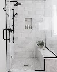 Black And White Marble Tile Shower 8 00 A Square Foot Carrara Venato 6x12 Subway Tile And 1x2 Herringbone For 11 95 Bathroom Design Inspiration Bathroom Design Black Bathroom Remodel Master