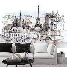 Removable Wallpaper Mural Paris Peel And Stick Watercolor Etsy Paris Wall Wall Murals Mural Wallpaper