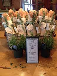 Rehearsal dinners, bridal showers & parties. Great Holiday Gifts Baguette Tied With Small Bottle Of Olive Oil And Rosemary Sprigs Holiday Hostess Italian Dinner Party Food Gifts