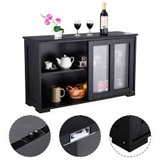 Buffet De Cuisine Meuble Cuisine Noir De Style Vintage En Bois Avec Porte Coulissante En Verre 106 7x33x62 5cm Salles A Manger Rustiques Meuble Rangement Cuisine Buffet Salle A Manger