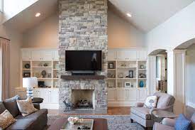 10 Cathedral Ceiling Design Ideas For Your Luxury Rooms Stone Veneer Fireplace Home Fireplace Stone Fireplace Designs