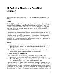 Mcculloch V Maryland Sc Decision Summary