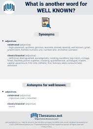 Synonyms For Well Known Thesaurus Net