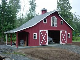 Modern Red Nuance Of The Wooden Pole Barn Kits For Sale That Can Be Decor With Grey Roof Can Add The Beauty Inside T Small Barn Home Barn Apartment Barn Design