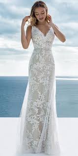 Elegant Tulle Lace V Neck Neckline Sheath Column Wedding Dress With Beadings Column Wedding Dress Wedding Dress Styles Romance Wedding Dress