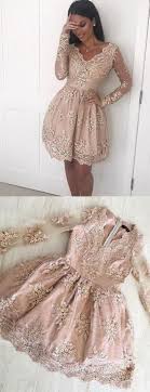fabulous a line v neck long sleeves champagne short homecoming dress with lace appliques h640 vestidos 15 vestidos vestidos estilosos