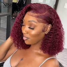 Burgundy Curly Human Hair Bob Lace Front Wig 14 Inch 200 Desnity[BOB07