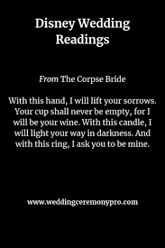 The corpse bride impacts victor by forcing him to grow a backbone. Disney Quotes For Your Wedding Ceremony Script From The Corpse Bride With This Hand I Wil Wedding Ceremony Script Wedding Readings Disney Inspired Wedding