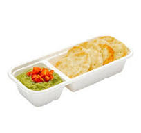 Pulp Tek 17 oz Rectangle White Sugarcane / Bagasse Catering Container -  2-Compartment - 9 1/4" x 3 3/4" x 1 3/4" - 100 count box