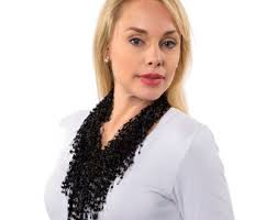 Black Fringe Scarf Necklace for Her, Pretty Black Infinity Scarf Jewelry,  Unique Gift for Scarf Lover