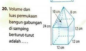 Rumus volume untuk campuran gambar limas dan balok dik tinggi. Volume Dan Luas Permukaan Bangun Gabung Disamping Berturut Turut Adalah Brainly Co Id