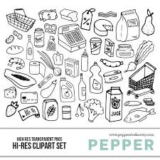 Grocery Shopping Doodle Clipart Food Health Supermarket Etsy Clip Art Doodles Doodle Images