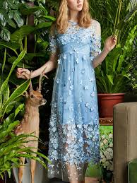 Light Blue Flower Appliqued Two In One Midi Dress Light Blue Midi Dress Blue Midi Dress Applique Dress