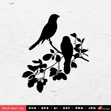 Easy Bird On Branch Silhouette Svg 2 Birds On A Branch Silhouette Vector File For Cricut And Silhouette Cameo Zip File For In Jungle Wall Decals Silhouette Vector Diy Paint Projects