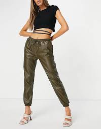 Bolivia Embajadashops Glamorous Draw String Pu Joggers In Khaki Jaket Adidas Putih Pink