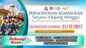 Maybe you would like to learn more about one of these? Universiti Pendidikan Sultan Idris Permohonan Kemasukan Ke Program Sarjana Pusat Program Luar Upsi Ambilan Februari 2018 Sukacita Dimaklumkan Permohonan Kemasukan Ke Program Sarjana Hujung Minggu Pusat Program Luar Upsi Dilanjutkan Sehingga