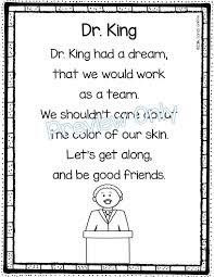 Martin Luther King Poem Kindergarten Poems Black History Poems Kids Poems