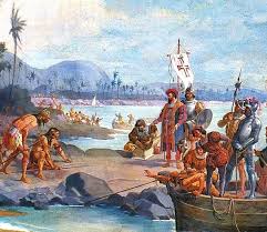 Desembarque de Pedro Álvares Cabral em Porto Seguro em 1500. Pintura de  Oscar Pereira da Silva, 1922. Acervo do Museu Paulista. "A terra do Brasil  já era conhecida dos europeus antes da