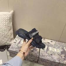 Dior Women D Wander Slide Dark Blue Camouflage Technical Fabric Lulux